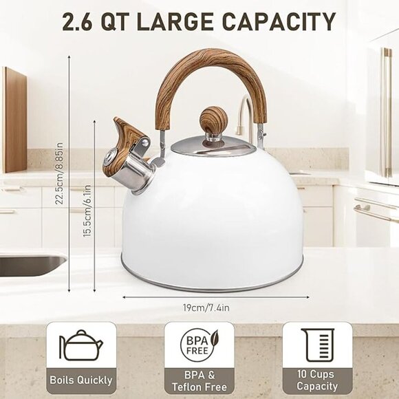 Whistling Tea Kettle for Stovetop, 2.5L Stainless Steel Tea Pot Kettles - Picture 2 of 7